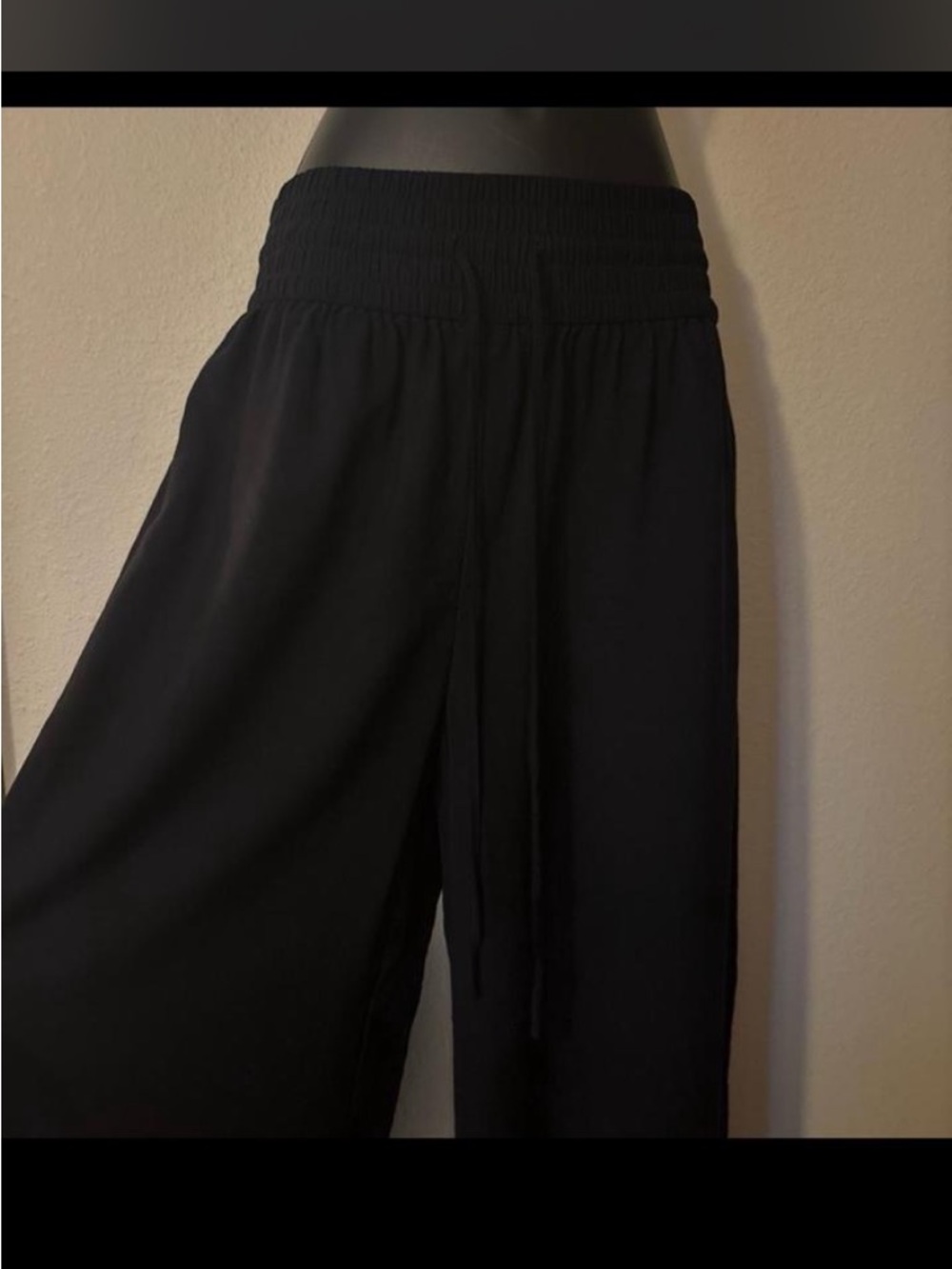 Linen Women's Black Wide-Leg Drawstring Pants
